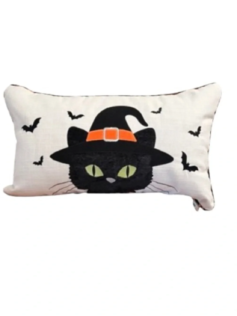 🆕-Halloween Black Cat Plaid Plush Pillow. Size: 24”W x 14”H
